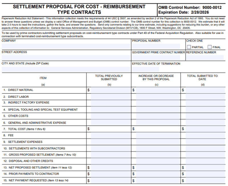 3. Settlement Proposal for Cost - Reimbursement Type Contracts-1