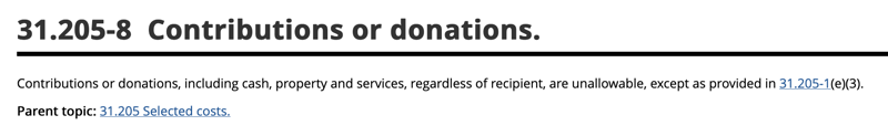 FAR 31 205-8 Contributions or donations