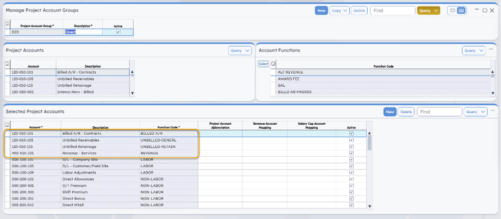CP Project Accounting Groups